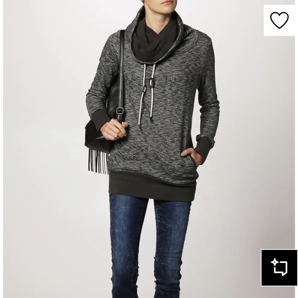 Women's Black Marled Cowl Neck Pullover Sweater
